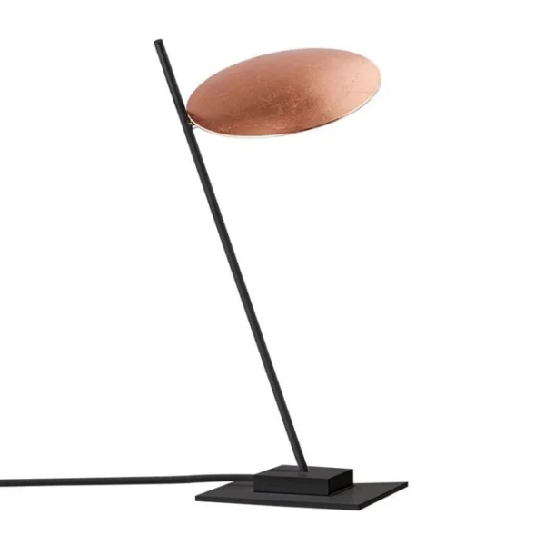 Catellani & Smith LEDERAM T1 - tavolo - disco in foglia rame, asta nera, base nera